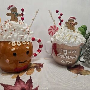 Decorative Festive Gingerbread and Cocoa Mugs
